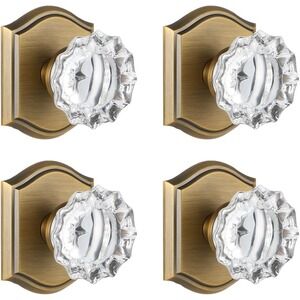 CLCTK 4 Pack Crystal Glass Dummy Door Knob Single Side Interior Antique Brass